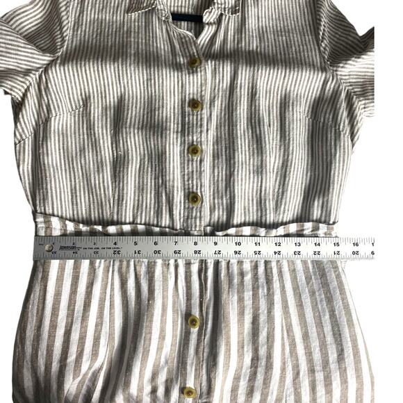 J JILL DRESS S LOVE LINEN STRIPE COTTAGECORE SHIRTDRESSLATTE TAN WHITE MAXI LONG - Picture 10 of 11